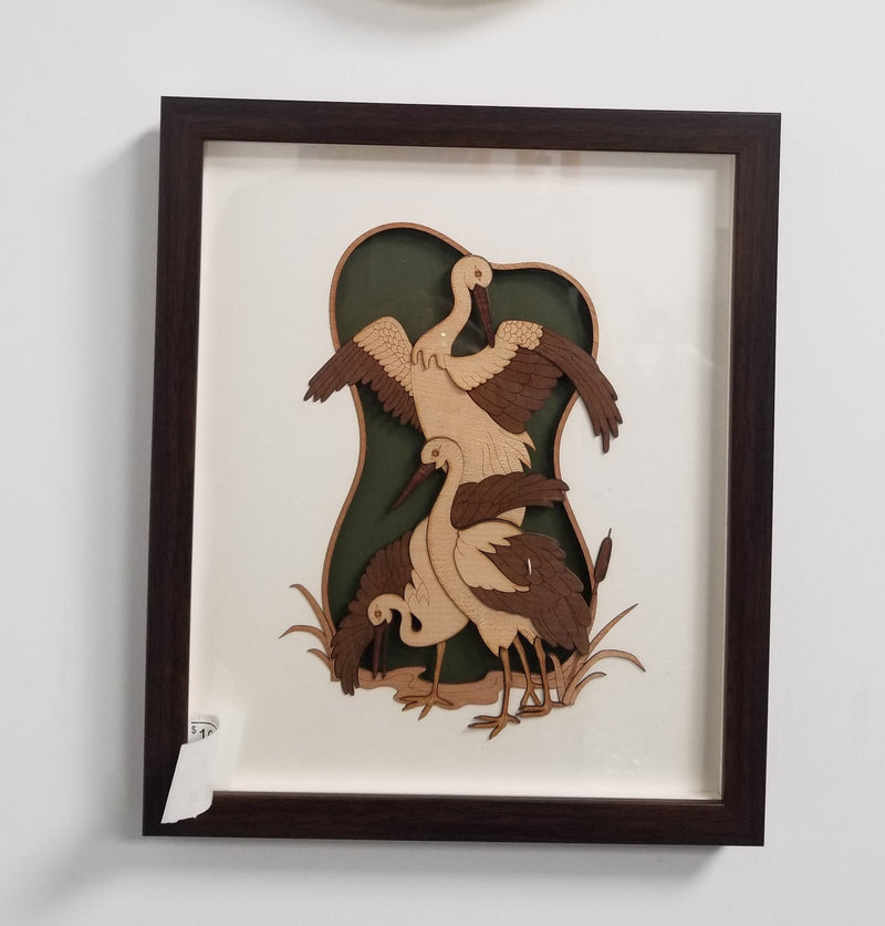 Wooden Marquetry - 11" x 13" - White Stork