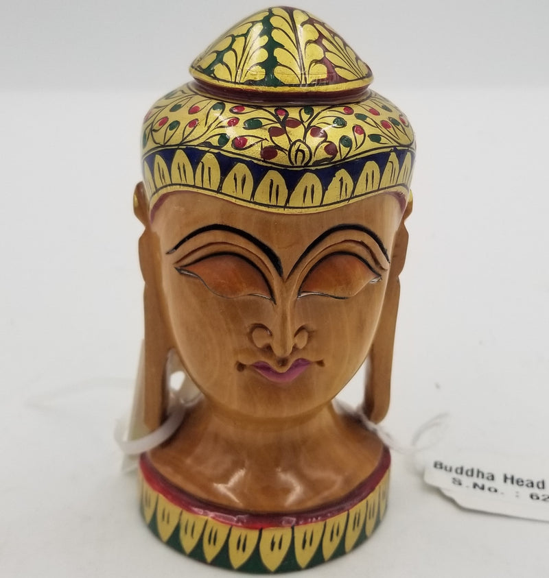 Wooden Buddha Head Painted 4"