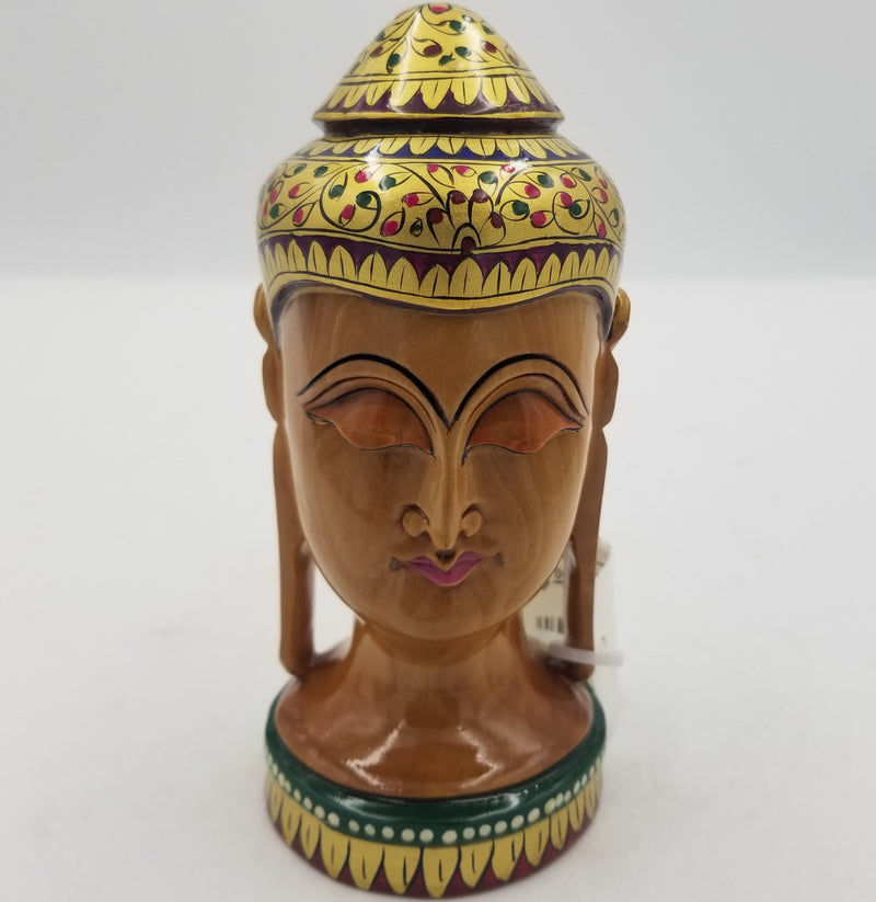 Wooden Buddha Head Painted 6"