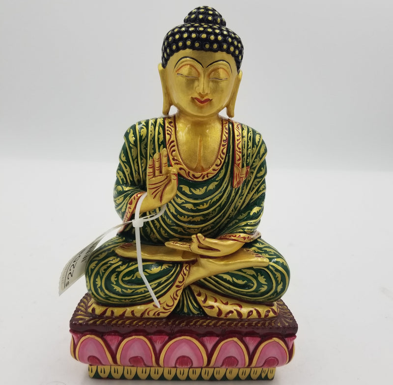 Wooden Buddha Sitting Painted 8"