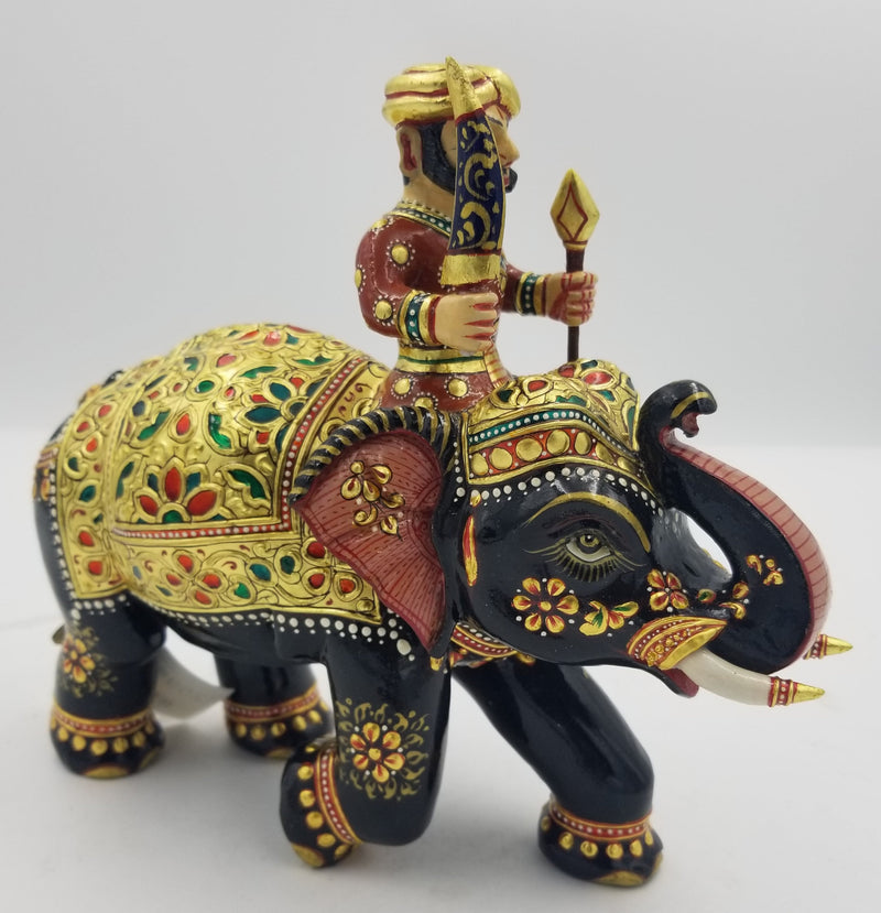 Wooden Elephant Rider Painted fine 5.5"