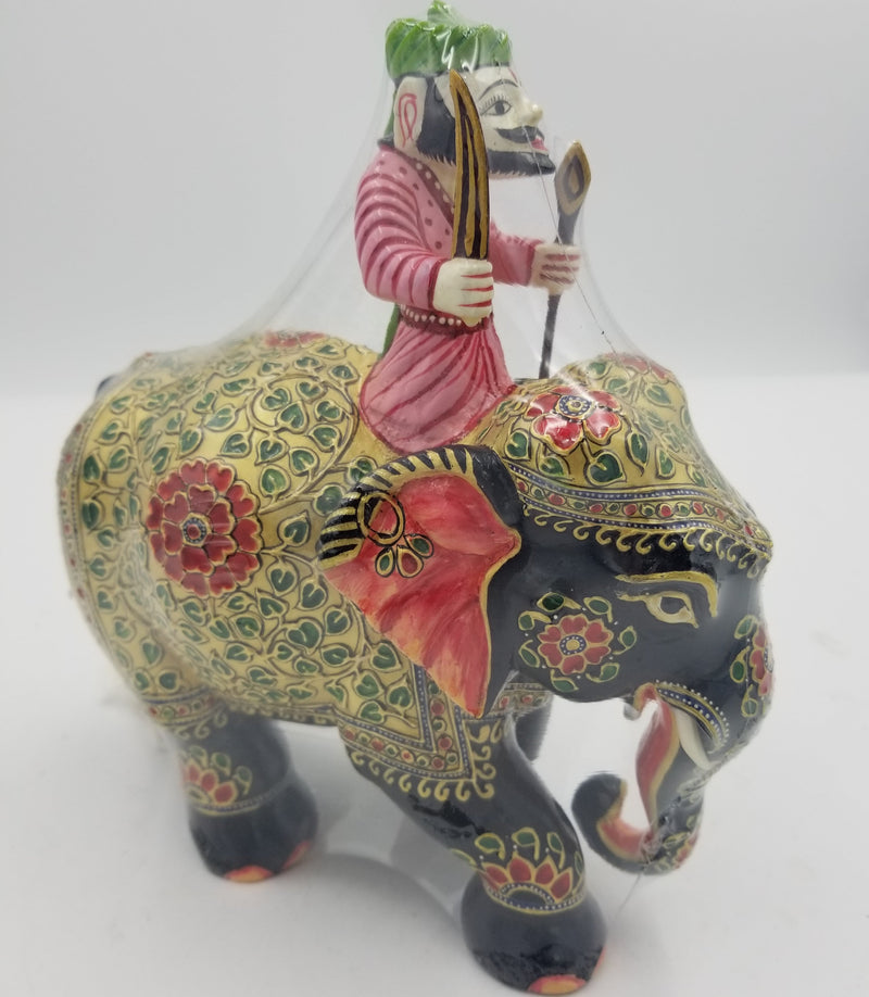 Wooden Elephant Rider Painted fine 5.5"