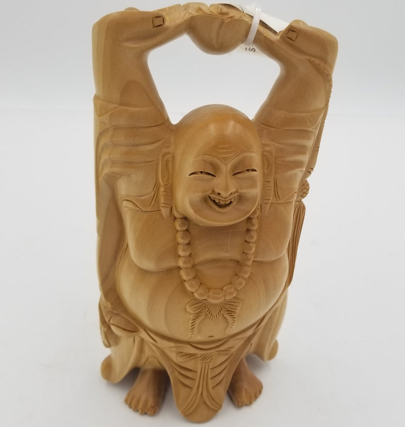 Wooden Laughing Buddha  8"