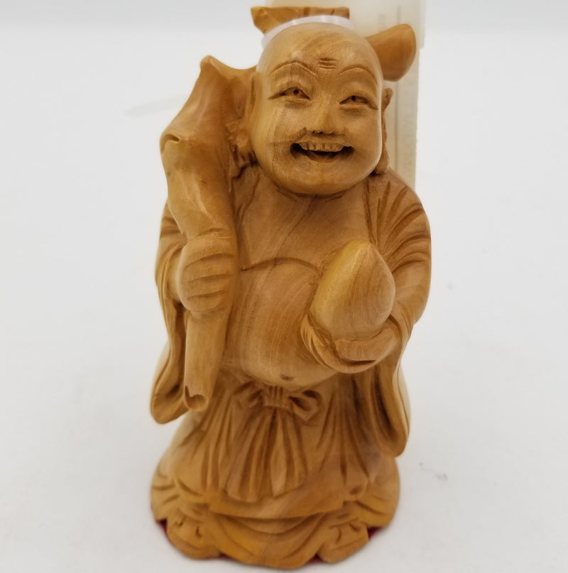 Wooden Laughing Buddha Potli 4"