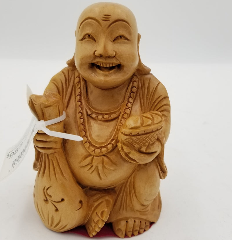Wooden Laughing Buddha Potli 6"