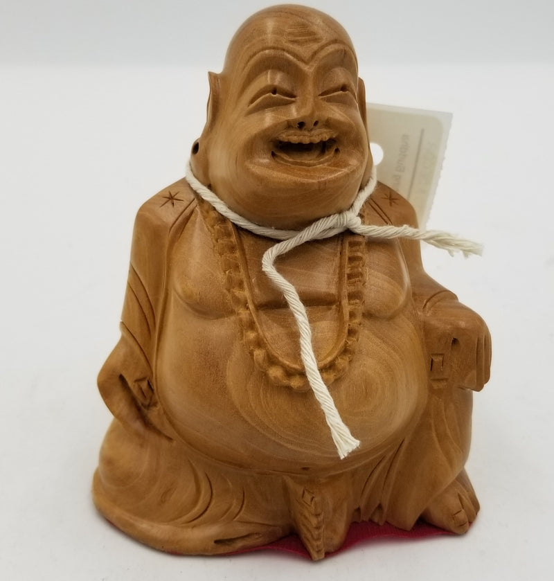 Wooden Laughing Buddha Sitting 4"