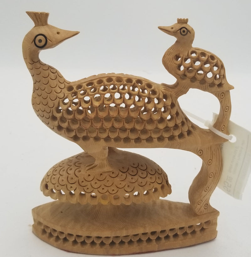 Wooden Peacock with Baby undercut 6"