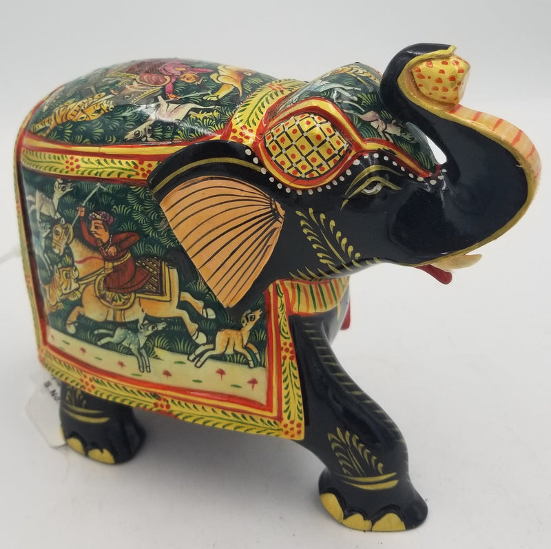 Wooden Elephant Shikar Painted 6"