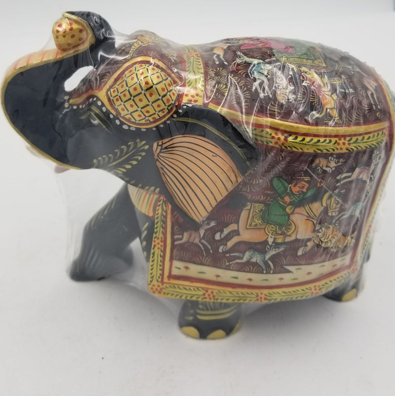 Wooden Elephant Shikar Painted 6"