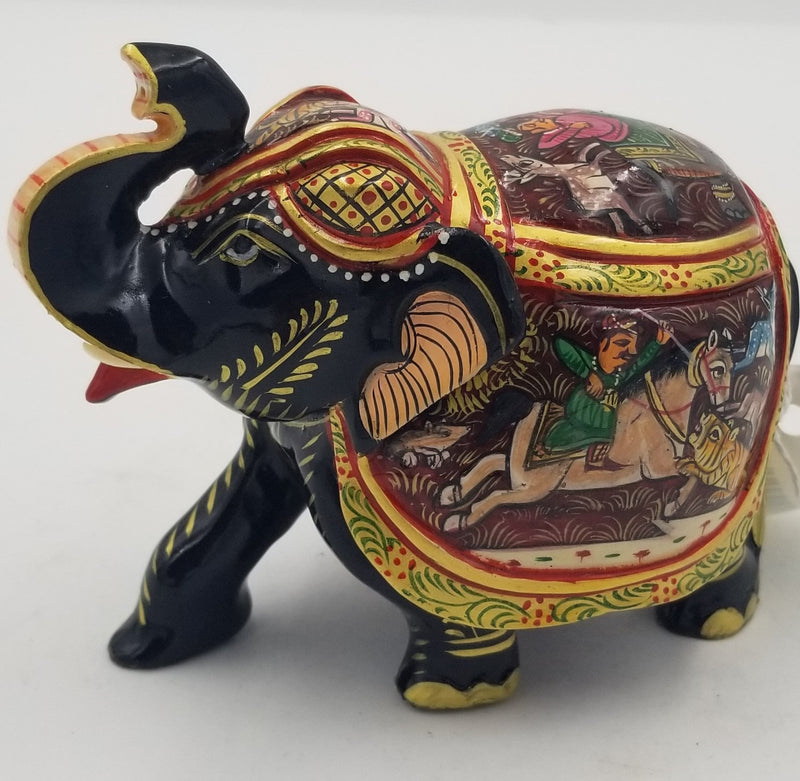 Wooden Elephant Shikar Painted 4"