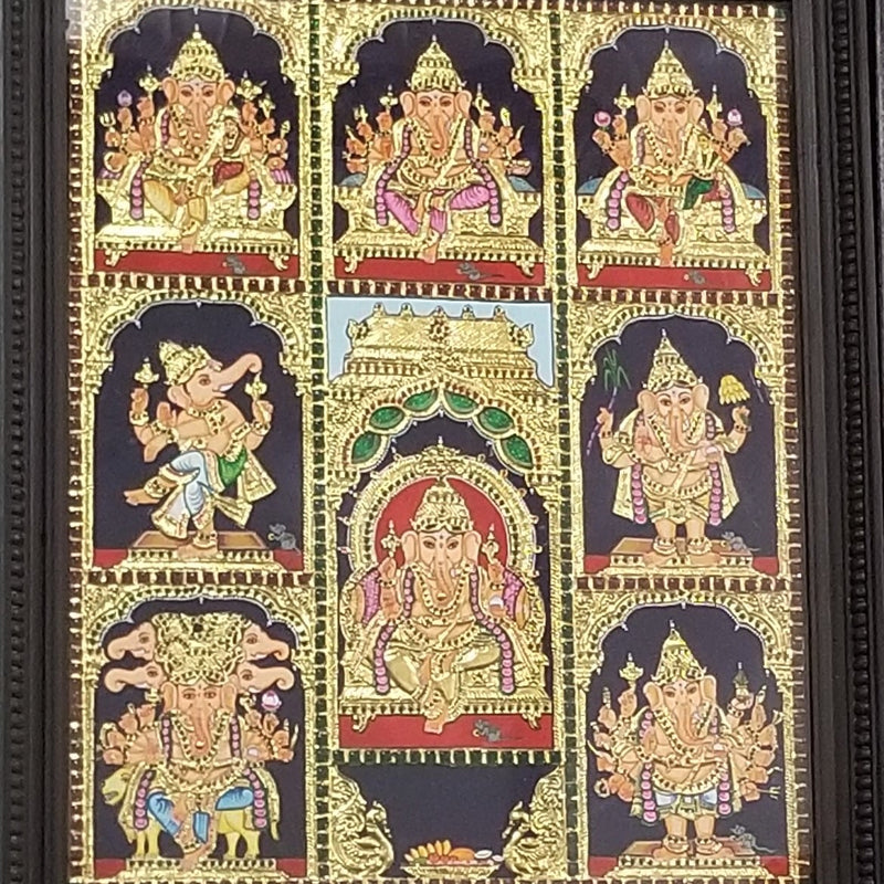 30” x 24” Ashta Ganesh Tanjore Painting with real gold foil
