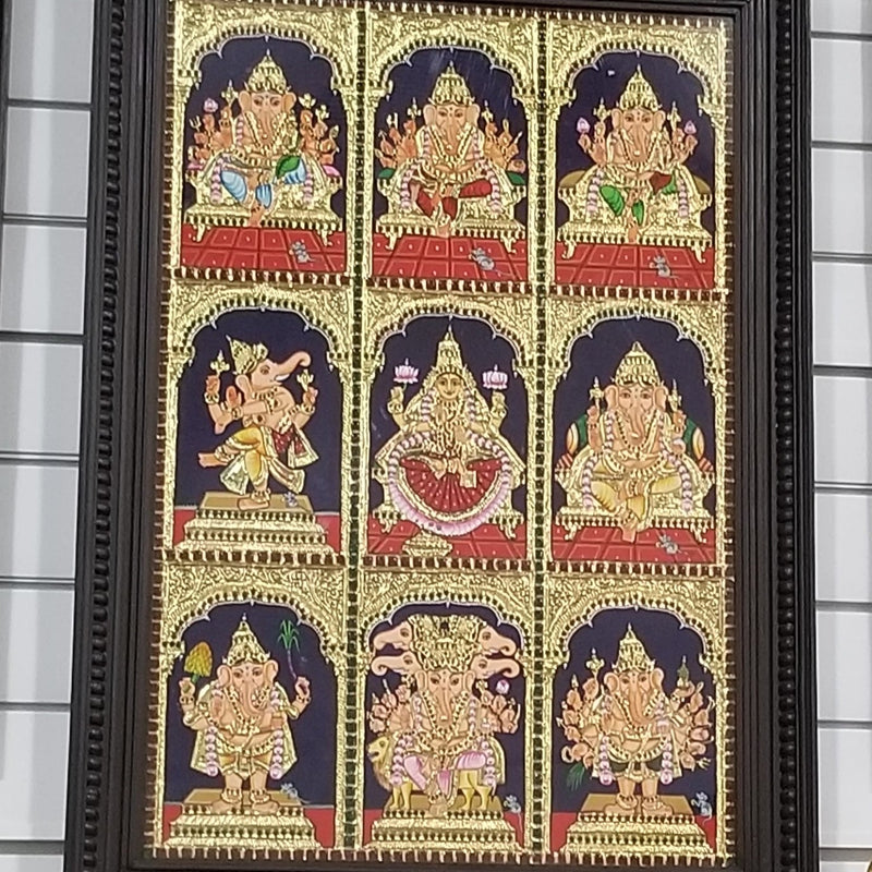 36” x 24” Ashta Ganesh Tanjore Painting with real gold foil