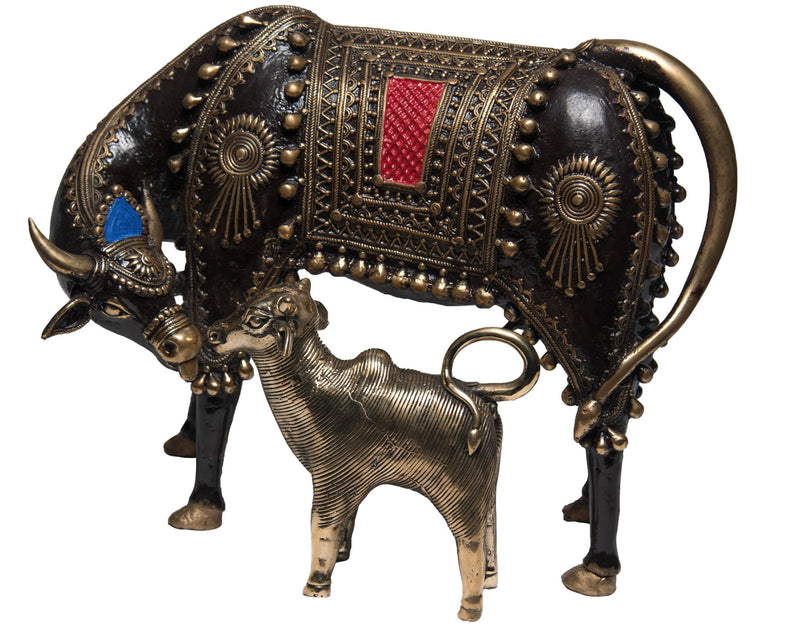 Dhokra Brass - Cow and Calf - 33 x 15 x 38 cms