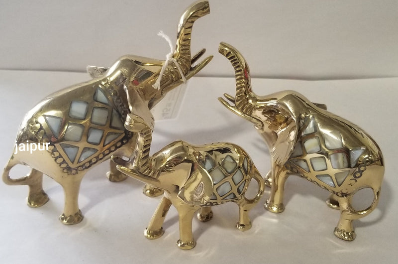 Brass Shell Elephant set MOP S/3