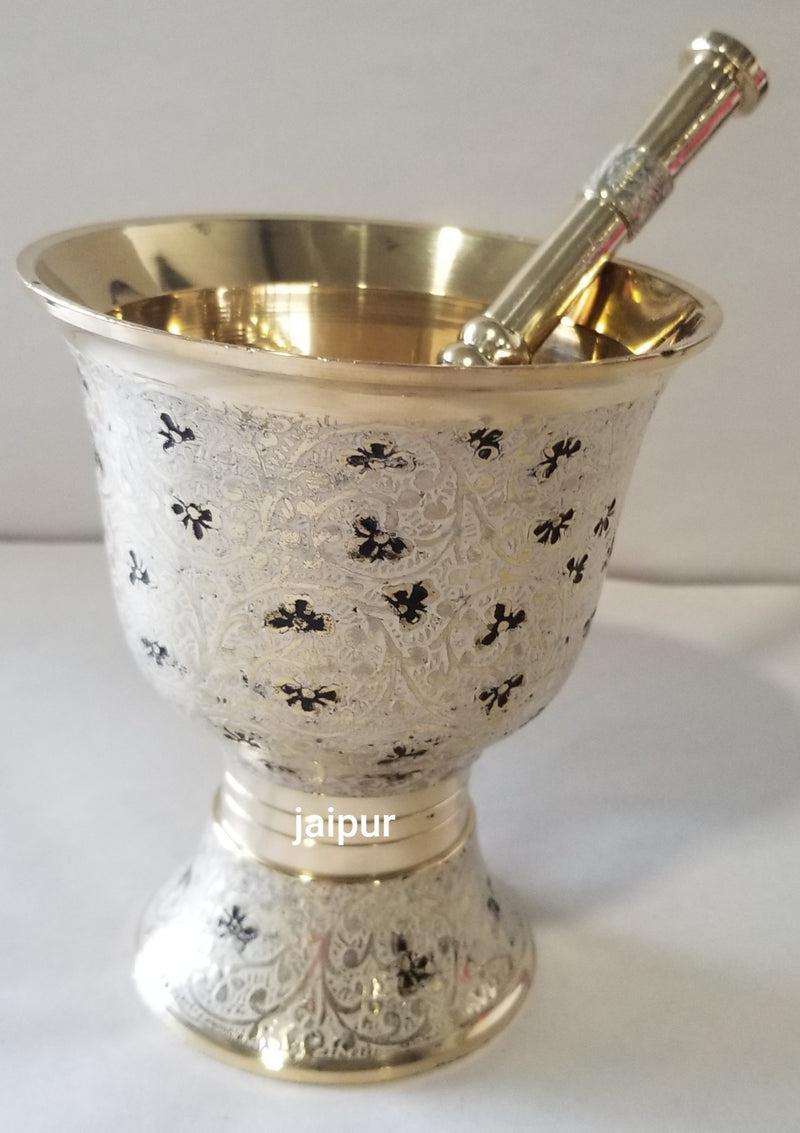 Brass Mortar and Pestle Pankuti Amb Mina - Small