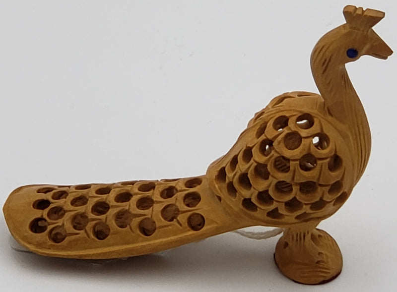 Wooden Peacock long tail undercut 4"