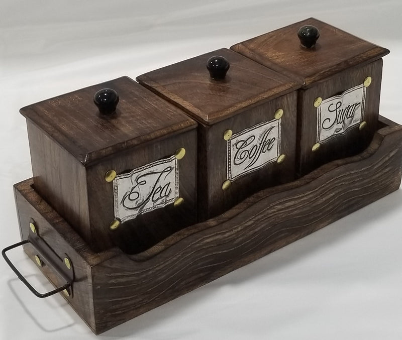 Mango wood Tea and Coffee container with stand