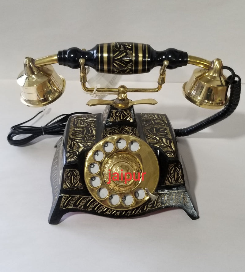 Brass Telephone Round Black