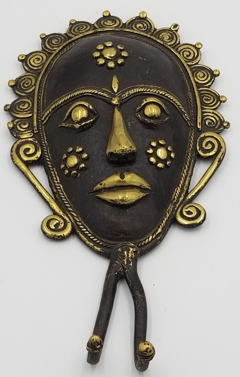 Dhokra Brass Mask Hanger - 25 x 5 x 12 cms