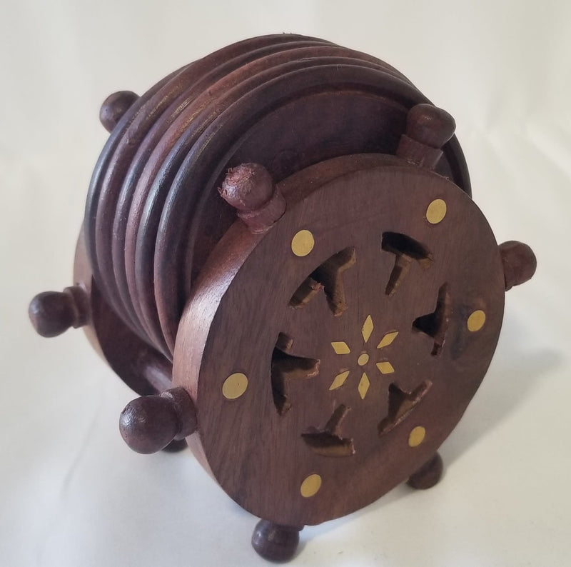Seesham Tea Coaster - wheel design - 11 x 6 cms